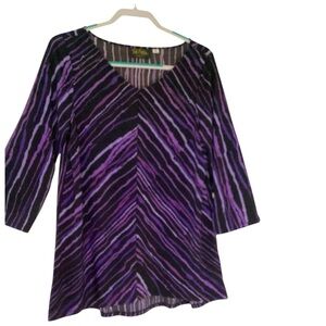 Bob Mackie Wearable Art Striped Stretchy V Neck Pullover Tunic Top Size M